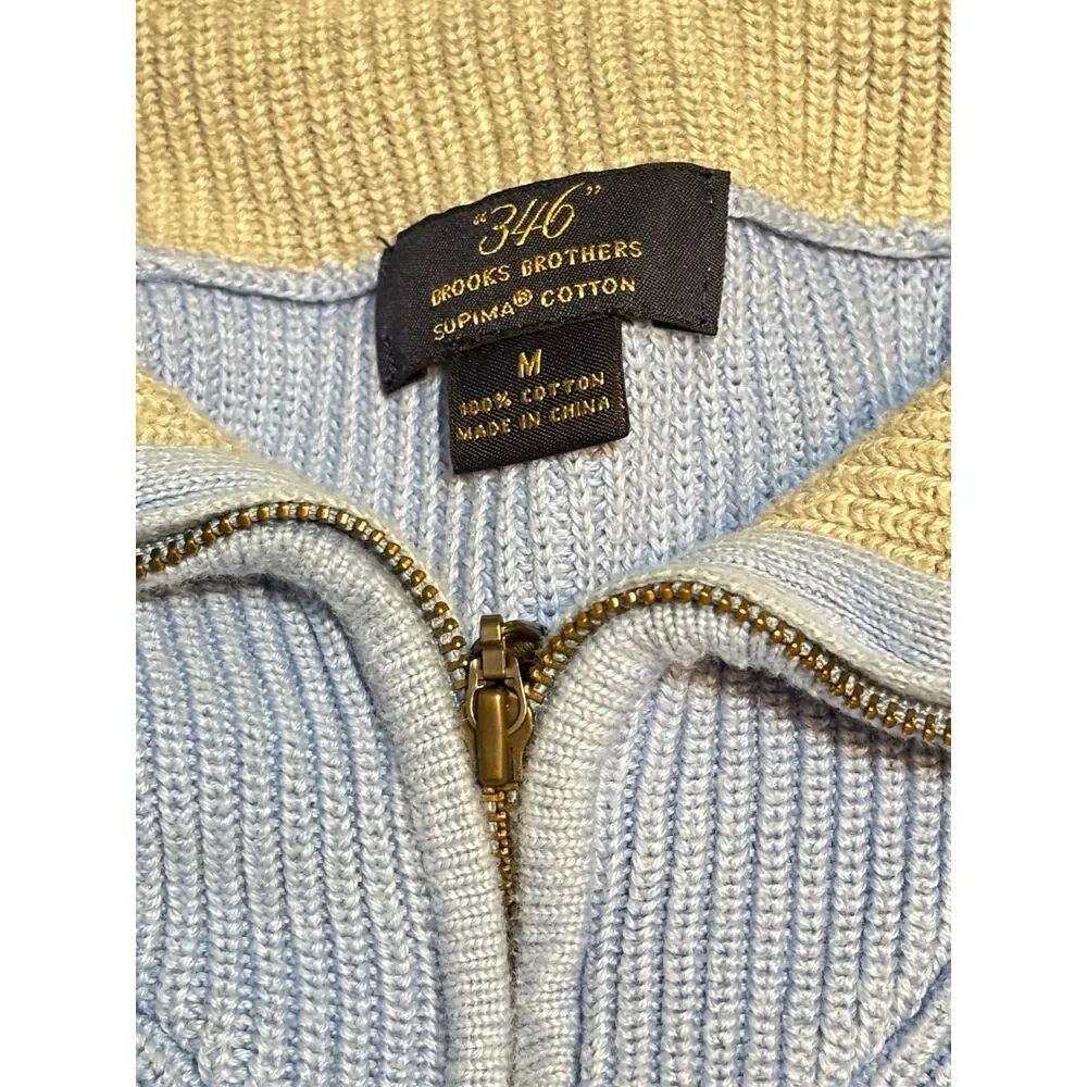Brooks Brothers 346 Supima Cotton Quarter Zip Sweater Blue Size Medium